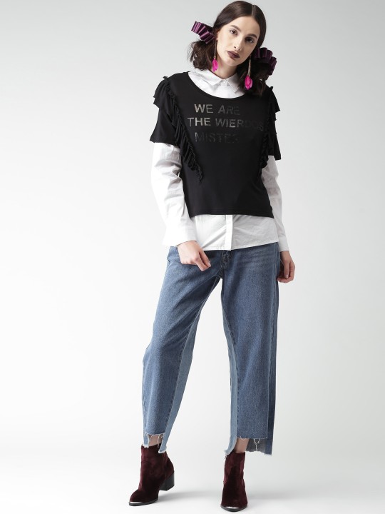 Women Black Printed Boxy Top XS