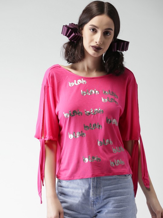 Women Pink Printed Boxy Top XS