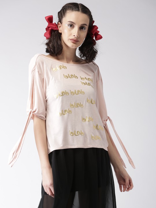 Women Pink Printed Boxy Top XS