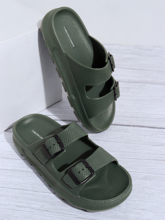 Carlton London Men Olive Green Rubber Sliders