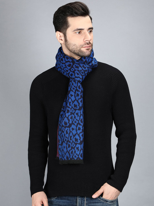 Alvaro Castagnino Men Blue & Black Animal Printed Mufflers