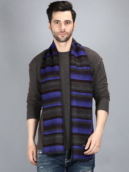 Alvaro Castagnino Men Purple & Grey Striped Muffler