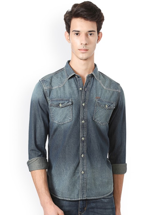 Men Blue Slim Fit Solid Casual Shirt 44