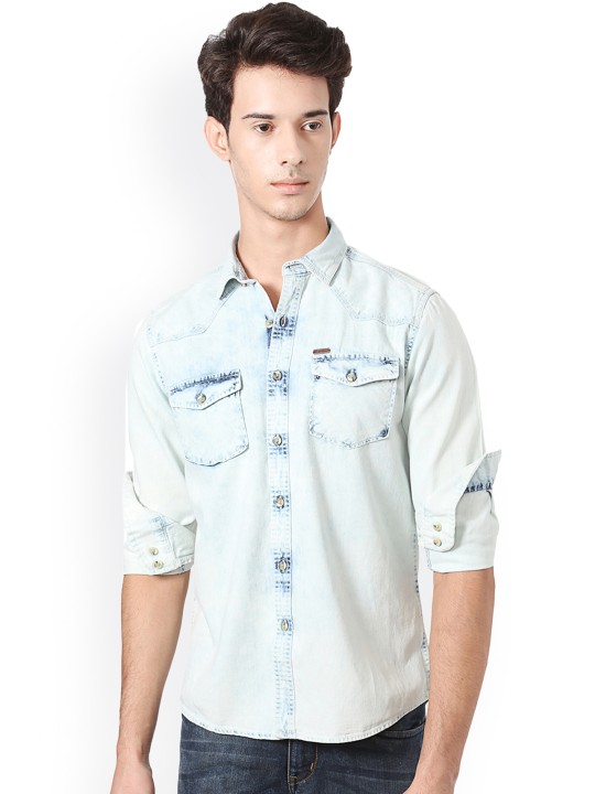 Men Blue Slim Fit Solid Casual Shirt 38