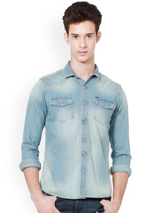 Men Blue Slim Fit Solid Casual Shirt 38