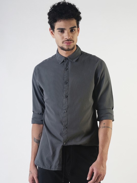 Men Grey Slim Fit Solid Casual Shirt 40