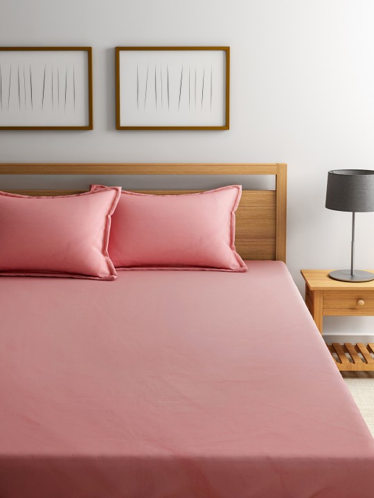 Pink 300 TC Superfine Cotton Double Bedsheet with 2 Pillow Covers