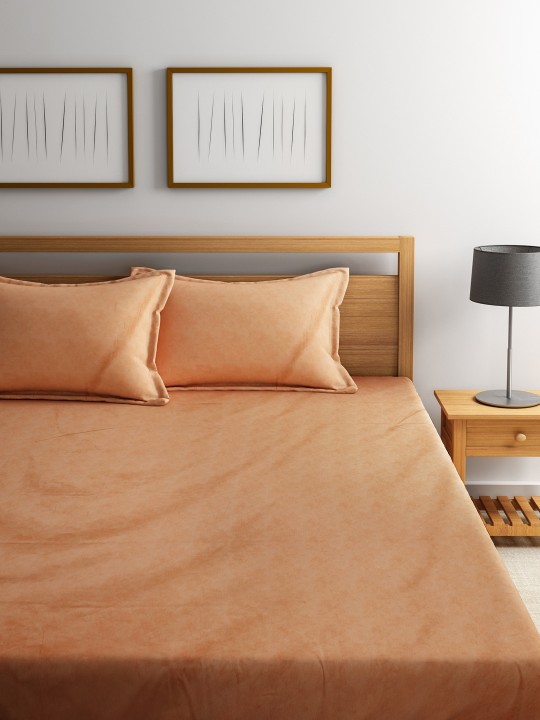 Peach-Coloured 300 TC Superfine Cotton Double Bedsheet with 2 Pillow Covers