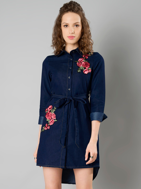 Women Blue Denim Shirt Dress- Buy 