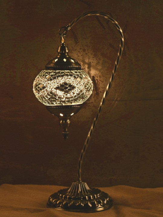 White & Antique Gold-Toned Handcrafted Mosaic Table Lamp