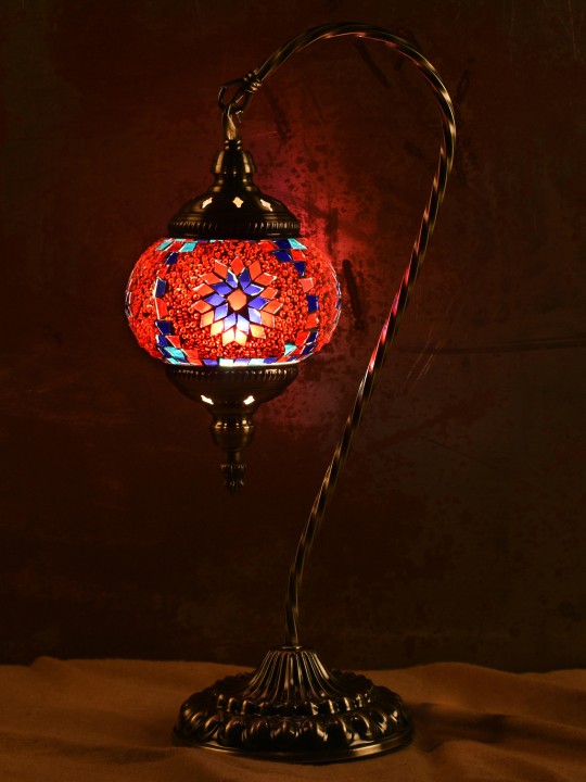 Red & Antique Gold-Toned Handcrafted Mosaic Table Lamp