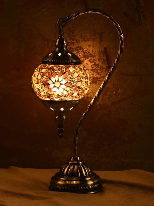 Brown & Antique Gold-Toned Handcrafted Mosaic Table Lamp