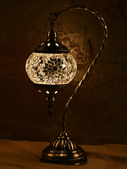 White & Antique Gold-Toned Handcrafted Mosaic Table Lamp