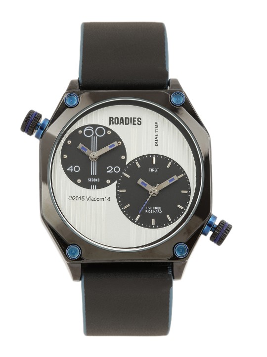 Men Silver-Toned & Black Analogue Dual Time Zone Watch R7009BL