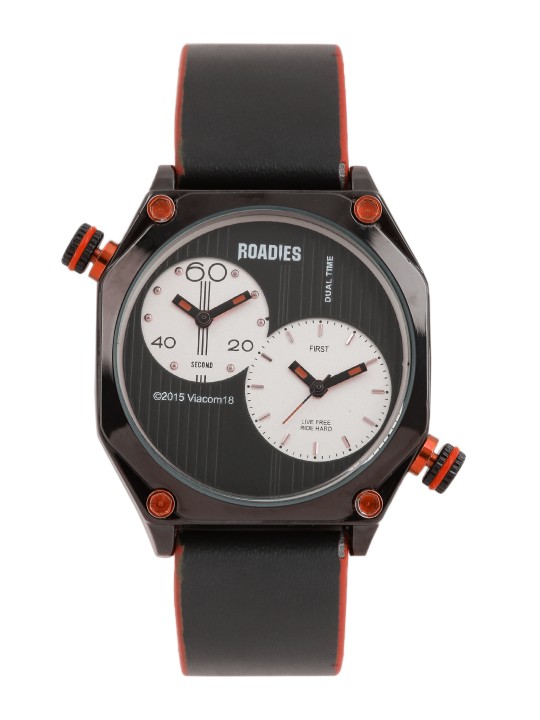 Men Silver-Toned & Black Analogue Dual Time Zone Watch R7009RE