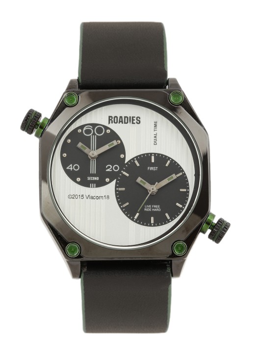 Men Silver-Toned & Black Analogue Dual Time Zone Watch R7009GE
