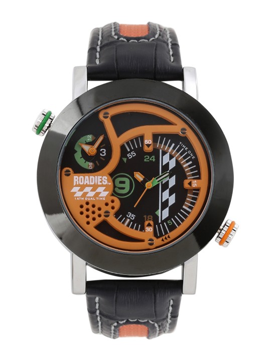 Men Black & Orange Analogue Dual Time Zone Watch R7014OR