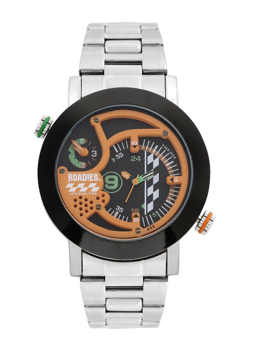 Men Black Analogue Dual Time Zone Watch R7014SMBK