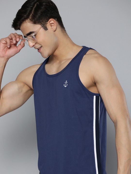 Mast & Harbour Brand Logo Embroidered Sleeveless Pure Cotton T-shirt