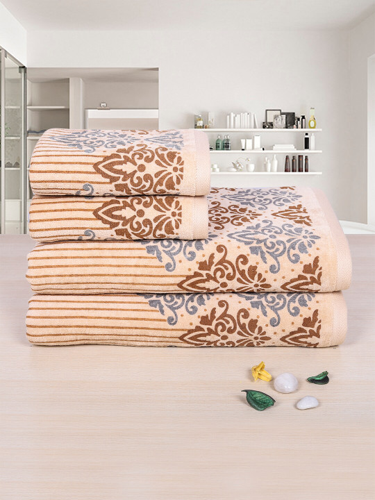 RANGOLI Emperial Set Of 4 Printed Pure Cotton 450 GSM Towel Set