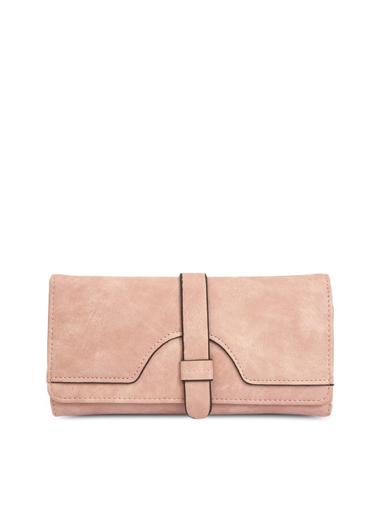 Women Peach-Coloured Solid Three Fold Wallet