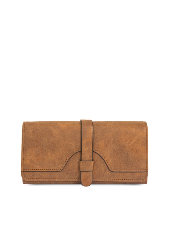 Women Brown Solid Three Fold Wallet
