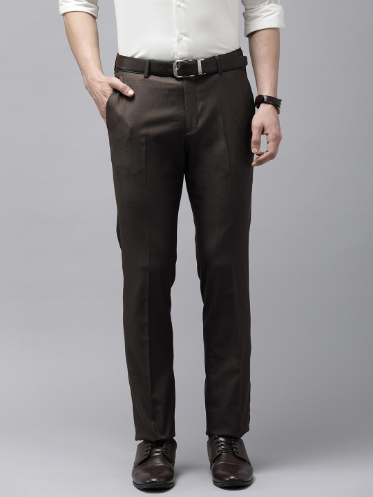 Arrow Men Textured Tailored Fit Mid Rise Flat Front Formal Trousers