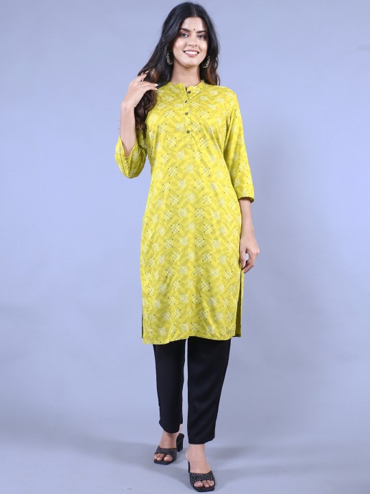 Here&Now Women Yellow Printed Flared Sleeves Kurta