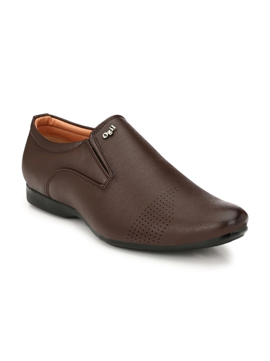Brown Textured Semiformal Slip-Ons 6