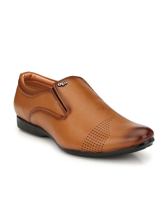 Tan Brown Textured Semiformal Slip-Ons 6