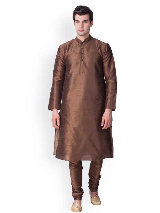 Men Brown Solid Straight Kurta M