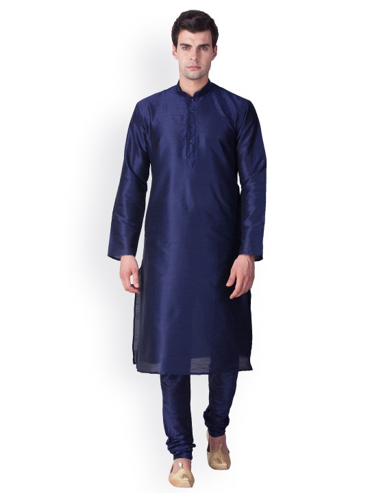 Men Blue Solid Straight Kurta M