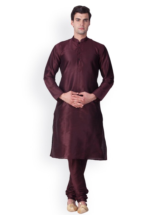 Men Maroon Solid Straight Kurta M