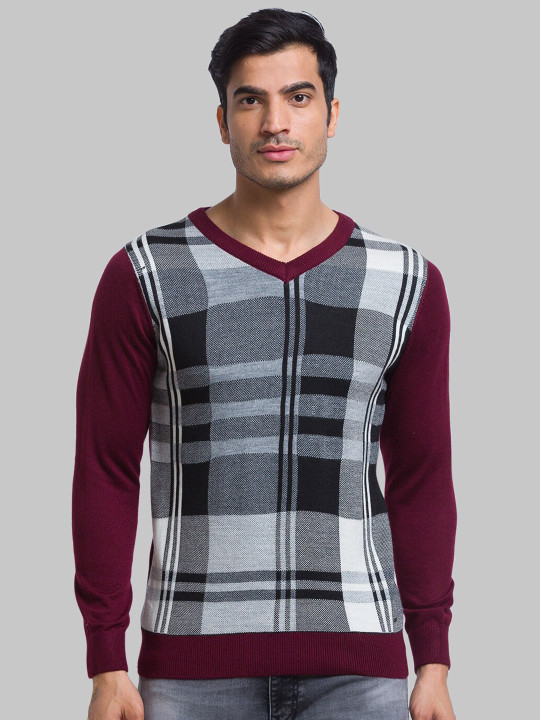 Parx Men Checked Acrylic Pullover