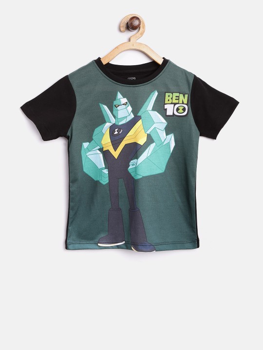Boys Green & Black Printed Round Neck T-shirt 2-3Y