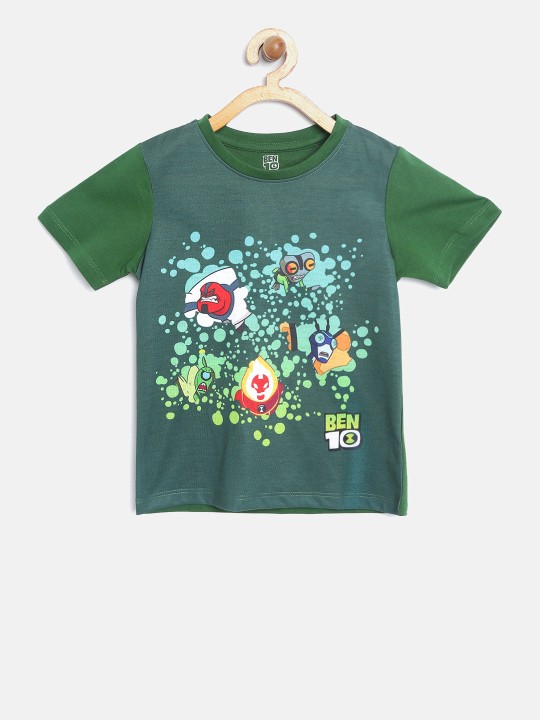 Boys Green Printed Round Neck T-shirt 2-3Y
