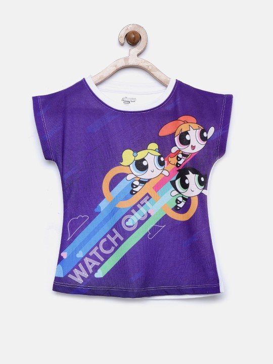 Purple Printed Round Neck T-shirt 2-3Y