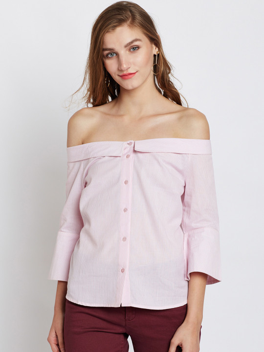 Women Pink Striped Bardot Top S Desertcart Seychelles