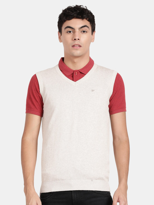 t-base Men Solid Cotton Sweater Vest
