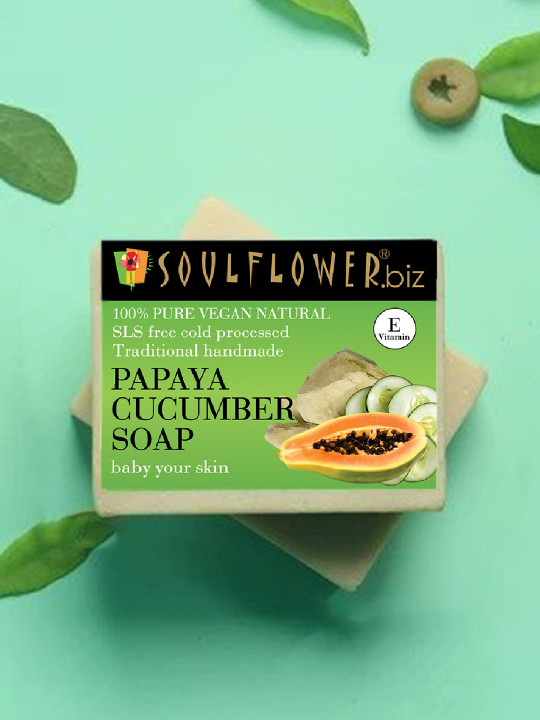 Soulflower Sustainable Unisex Pack of 2 Papaya Cucumber Soaps