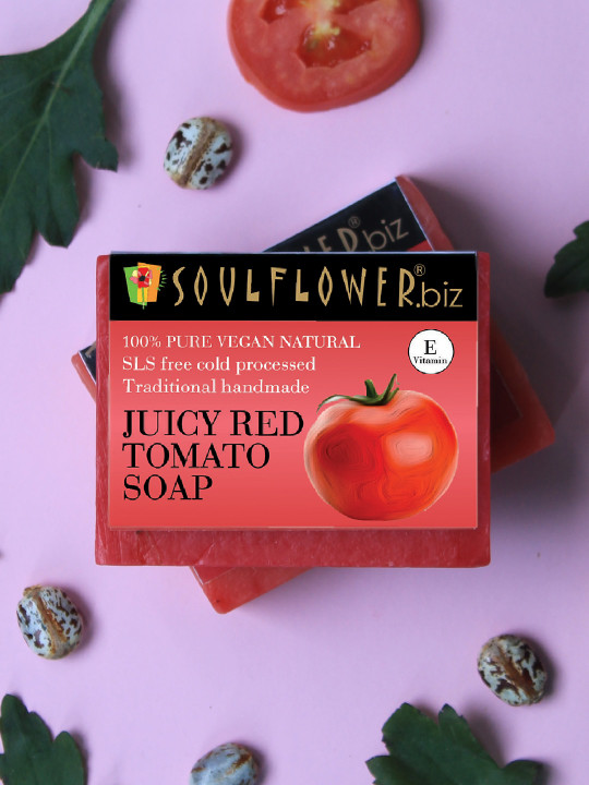 Soulflower Sustainable Unisex Pack of 2 Juicy Red Tomato Soaps