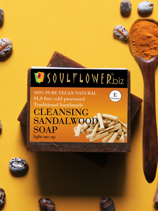 Soulflower Sustainable Unisex Pack of 2 Cleansing Sandalwood Soaps
