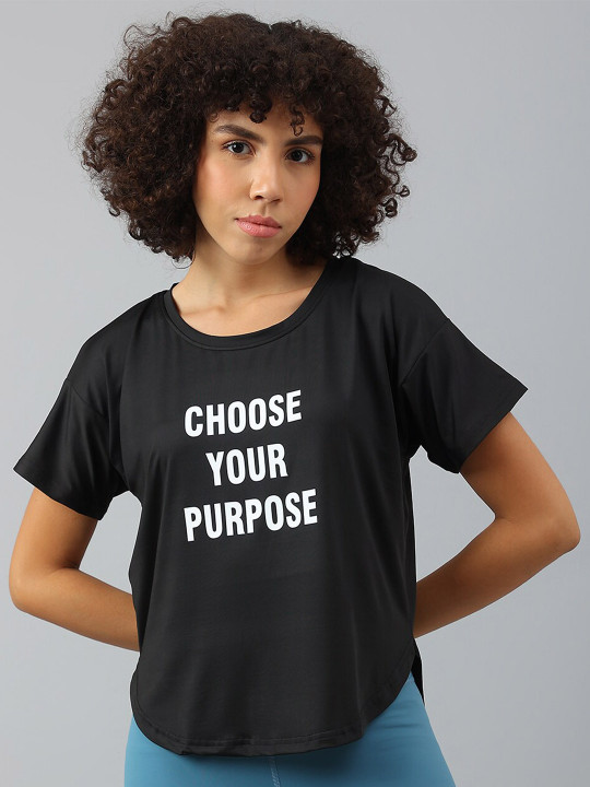 MKH Women Typography Printed Drop-Shoulder Sleeves Dri-FIT Sports T-shirt