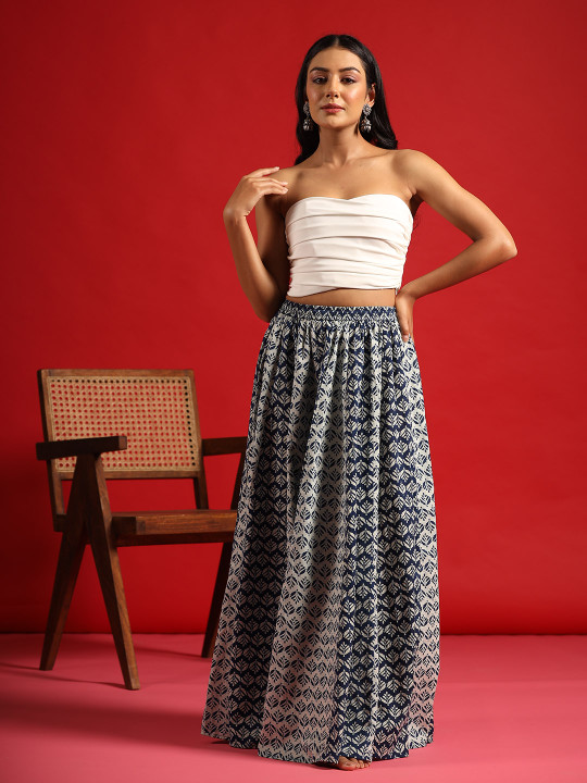 anayna Anayna Women Floral Printed Pleated Flared Maxi Skirt