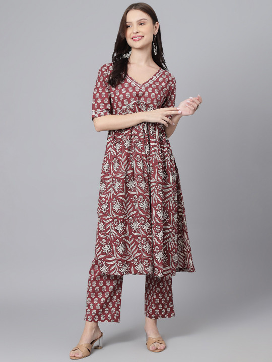 DECKEDUP Women Floral Printed Pure Cotton Anarkali Kurta
