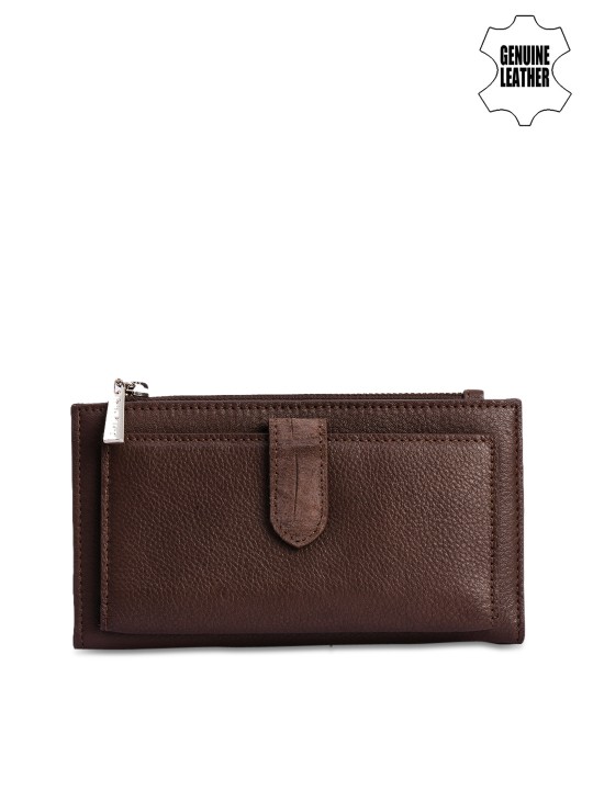 Women Brown Solid Two Fold Leather Wallet