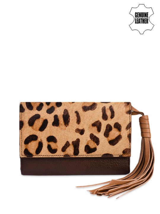 Women Brown Printed Two Fold Leather Wallet