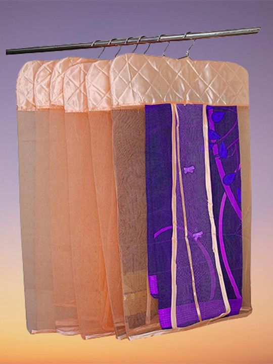 atorakushon Set of 12 Peach Self Design Satin Hanging Saree Covers