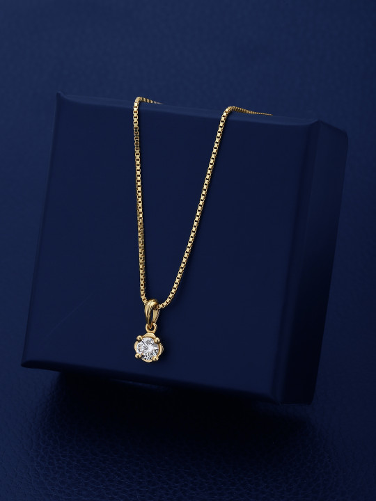 18kt Gold Plated with CZ Square Pendant with Chain