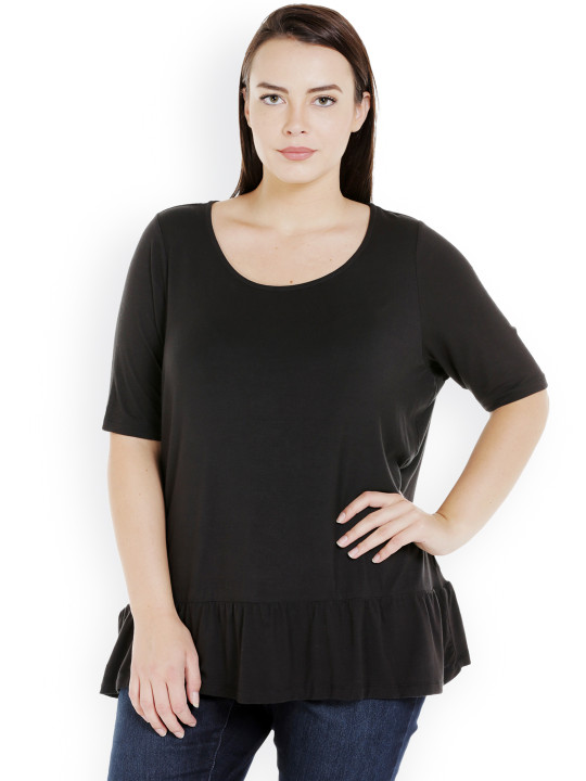Women Black Solid Top L